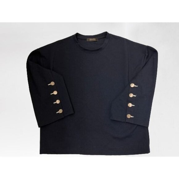 STORETS Sweatshirt Navy Blue Metal Buttons on the Sleeves Crewneck - Picture 4 of 5